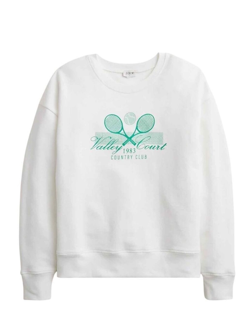 🔥🔥J. Crew White Sweatshirt with Green Tennis Graphic🏸🎾🎾